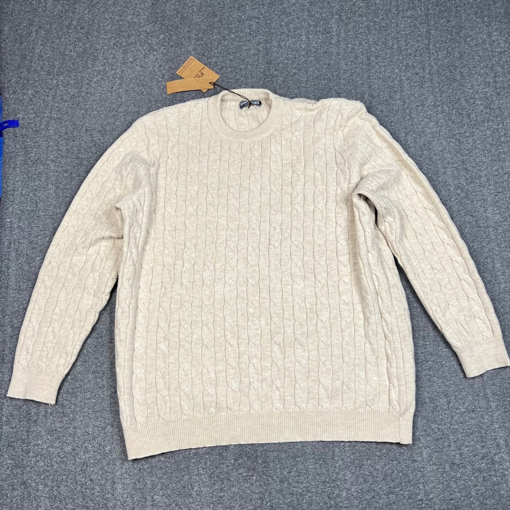 PJ Paul Jones Sweater Mens XL Beige Cable Knit Crewneck Pullover Long Sleeve